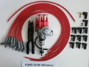 FORD 351W Red Small Cap HEI Distributor & UNIVERSAL SPARK PLUG WIRES 45- CRIMPER
