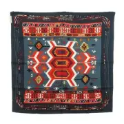 Hermes Tagged Carre 90 Kilim Scarf Native Pattern Large Silk Multicolor Green
