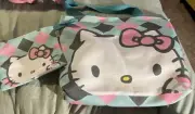 Hello Kitty aqua and pink tote bag with makeup bag