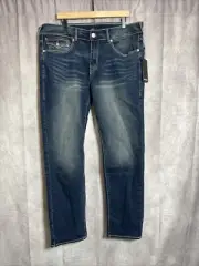 NWT True Religion Geno SN Flap Relaxed Slim Denim Jeans Medium Dreamy Wash 36x32