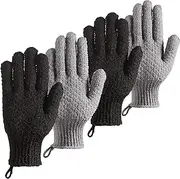 4Pcs Bath Exfoliating Gloves Scrub, Lengthened Large Exfoliating Scrubbing Gloves for Shower Spa Massage, Scrub Exfoliating Mitts for Body Face Hand Foot Dead Skin Remover(Black, Gray)
