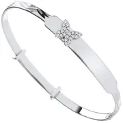 New 925 Sterling Silver Christening CZ Butterfly Baby Childs Expanding Bangle