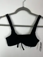 Topshop Black Shiny Ruched Tie Bikini Top Size US 4 NWT