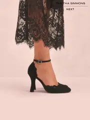Black Tabitha Simmons x Next Orton Leather Round Toe Laser Cut Detail Heels (AR0671) | $216