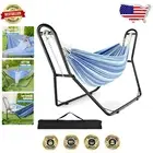 Stylish 2-Person Hammock Stand with Blue Sea Ripples Hammock - 550 lbs Capacity