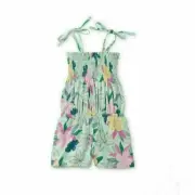 NWT Tea Collection Tie Shoulder Smocked Romper Havana Floral Size 16