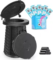 XXL Portable Toilet - 19.7"H Adjustable Foldable Camping Toilet with 60Packs Poo