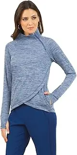 [IBKUL] Athleisure Wear UPF50+ Moisture Wicking Waffle Knit Asymmetrical Zip Funnel Neck Pullover w Pocket 77000 Navy SD Grid XL, Navy, X-Large