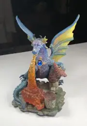 Dragon Breathing Fire Down On Castle Resin Figure 7.75" Excellent Condition!