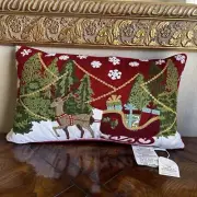 Santa's Workshop Decorative Pillow Christmas Motif Feather Fill 14" x 24" NWT