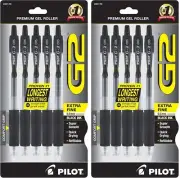 Pilot G2 Retractable Gel Pen Bold Point Black Ink 2X 5-Pack