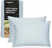 Miracle Made Luxe Cooling Pillow Covers 2-Pack – Sky Blue Standard, Silver-Infused 300 Thread Count, Breathable Protector for Sensitive Skin - Cooling Pillow Cases for Hot Sleepers