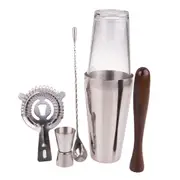 5pc Bartender Stainless Steel Cocktail Shaker/Muddler/Jigger Set Silver