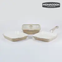 在飛比找Yahoo奇摩購物中心優惠-韓國MONACOOK卡卡方鍋陶瓷不沾鍋五件組(陶瓷不沾鍋/可