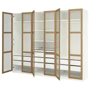 PAX / TONSTAD wardrobe combination, white/oak veneer glass, 300x60x236 cm