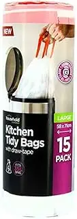 Duramax Household Kitchen Tidy Bags with Draw String 15-Pieces, 35 Litre Capacity