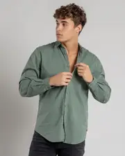 [Skylark] Skylark Men's Hemp Long Sleeve Shirt in Olive Green Size XL XL Olive Green