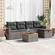 6 Piece Garden Sofa Set with Cushions Grey Poly Rattan, Garden Furniture Sets