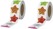 Loopunk 2 Rolls Colorfuls Star Stickers, Labeling 700 Pieces/Roll,1 inch Self Adhesive Metallic Glitter Foil Stickers Sparkly Star Stickers Reward Behavior Chart Labels for Kids Students Supplies.