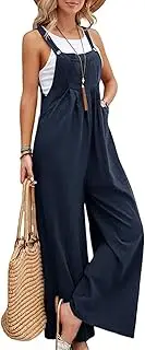 Flygo Womens Overalls Loose Fit Cotton Linen Bib Overall Wide Leg Jumpsuit Rompers with Pockets