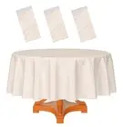 3 Pack Ivory Tablecloth Round 84 Inch Round Plastic Table Cloth Waterproof Di...