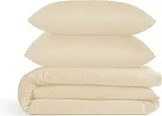 URBANHUT King Size Duvet Cover Set (3Pc), 100% Cotton 400 Thread Count, Luxury Sateen Weave Quilt Cover, Soft & Breathable Comforter Cover with Hidden Button Closure and 2 Pillow Cases - Sand