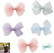 XUTONG 5Pcs Organza Double Hair Bows Alligator Clips Hair Accessories for Girls And Teenagers Hair Accessories in 4 Colors