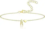 [Generic] Dainty Initial Bracelets for Women Gold Plated Letter Chain Link Anklet Bracelets Personalized Trendy Cute Simple Adjustable Stackable Name Charm Bracelets Jewelry Presents