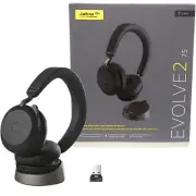NEW Jabra Evolve2 75 Wireless On-Ear Bluetooth Headphones Black With Stand