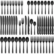 48 Pieces Black Silverware Set, Black Flatware Set with Steak Knives, Food-Gr...