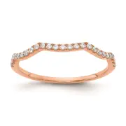 0.15ct. CZ Solid Real 14k Rose Gold Contoured Wedding Wedding Band Ring