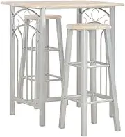 3 Piece Wood and Steel Bar Set - Weather Resistant - Includes 1 Table and 2 Chairs - Oak and Grey - Table Dimensions 72.5 x 55 x 82.5 cm - Easy to Assemble - Ideal for Homes, Gardens