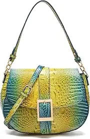 [Makcr Joacbv] Leather Bags for Women Luxury Handbag Flap Purse Crocodile Pattern Crossbody Ladies Gradient Color Shoulder Bag
