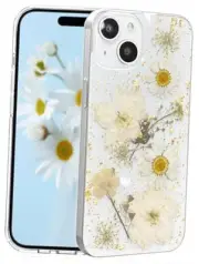 for iPhone 13/iPhone 14 Case Clear with Real Pressed for iPhone 13/14 Gold