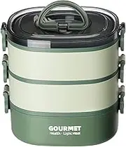 GLCSC Bento Box Lunch Box, Stackable 3 Layers Containers, Portable 2.10L Large Capacity Bento Box, Microwave Safe Lunch Box for Adults for Work Camping (Green)