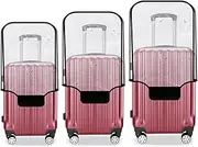 [JZRTravel] Luggage Cover 3 Pieces Clear PVC Waterproof Suitcase Cover Luggage Protector for Spinner Wheels Suitcase, Black, 20"+24"+28"