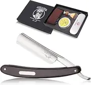 Straight Razor Black Ebony Handle Straight Razor Kit Shaving For Men & Barber Shaving Gift with Leather Strop Shaving Brush Shave Soap 6 Piece