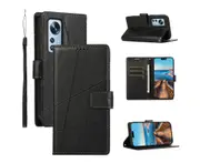 For Xiaomi 12/12X/12S Case Wallet – Folding Wallet Case with 3 Card Slots and Phone Stand Function – Black