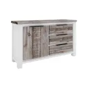 Plumeria Buffet Table 145cm 1 Door 3 Drawer Solid Acacia Timber - White Brush
