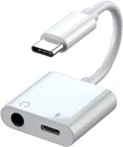 2 In 1 Type C To 3.5mm Jack Headphone Aux Converter For iPhone IOS 15 Samsung Xiaomi Huawei - White