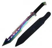 Survival Machete 26" Overall Razorback Sword Black Rainbow Full Tang + Sheath