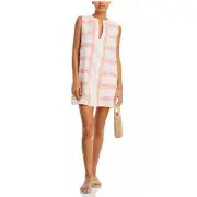 NEW Echo Callista Stripe Shift Mini Dress Large Cotton Pockets Summer Coverup