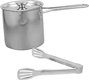 HOMSFOU 1 set Stainless Steel Deep Fryer Pot with Tong Durable Heat Resistant Cooking Kit for Home for Frying Chips Fish Vegetables Steak and Chicken