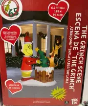 6.5' ANIMATED GRINCH AND MAX CHIMNEY SCENE AIRBLOWN INFLATABLE - DR SEUSS NEW!!!