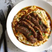Slow Cooked Braised Beef Brisket, Potato Mash, Broccoli with Chimichuri (Organic)