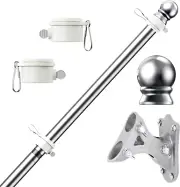 Flag Pole Kit, Tangle Free Spinning Stainless Steel Rustproof Flagpole for 3X5 S