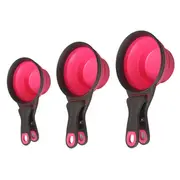 Catzon 3Pcs Pet 3 in 1 Clip Scoop with Collapsible Silicone Measuring Cup-Pink