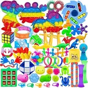 Edmirfun 64 Piece Fidget Toys Set, Anti-Stress Sensory Toy for Children and Adults, Treasure Chest Classroom Gifts, Pop Its Toy, Birthday Party Bag for Autistic and Adhs Small