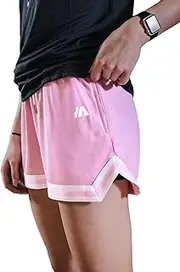 [IA iAthletic] Women's Casual Shorts Pink/White. Lightweight, Soft Polyester mesh Shorts with Pockets Elasticised Waistband and hems