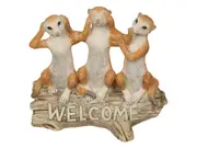 1pce 12cm Wise Meerkats on Log Welcome Resin Garden Decor Cute